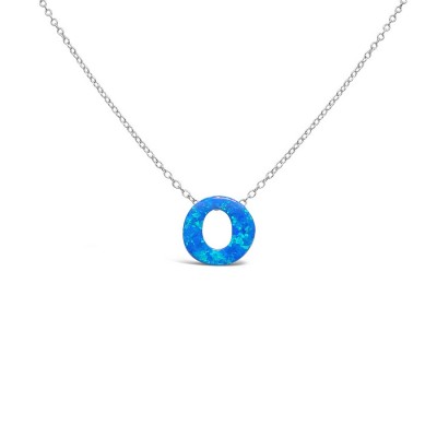 STERLING SILVER NECKLACE LAB CREATED BLUE OPAL INITIAL O
