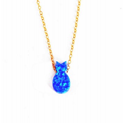 Sterling Silver Necklace Lab Created Blue Opal Pin