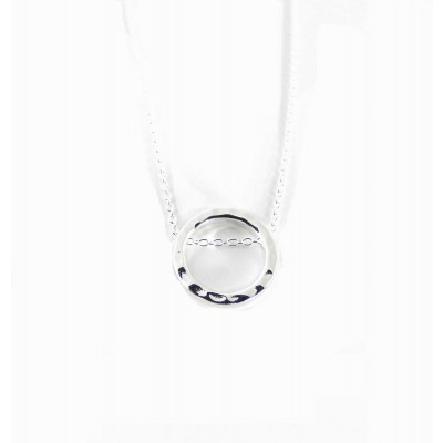 Sterling Silver Necklace Floating Round Hammer Line Chain Goes