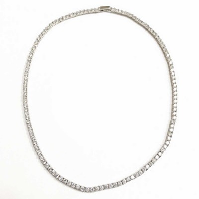 Sterling Silver Necklace Prong Setting Round 3Mm Clear Cubic Zirconia All