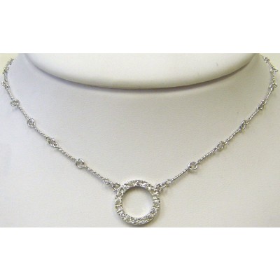 SS Necklace Circle Hallow Clr Cz W. Chain 16" O+++, Multicolor