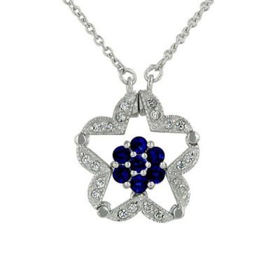 SS Necklace Magnetic Flower With Sapphire Crystl, Silver