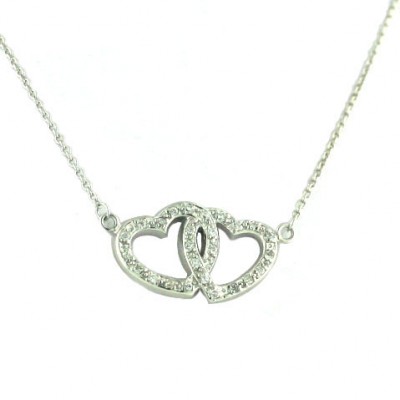 SS Nckl 18 In. Open Double Joined Pave Cz Heart, Silver