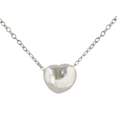 SS Necklace Plain Heart W. Clr Cz, Multicolor