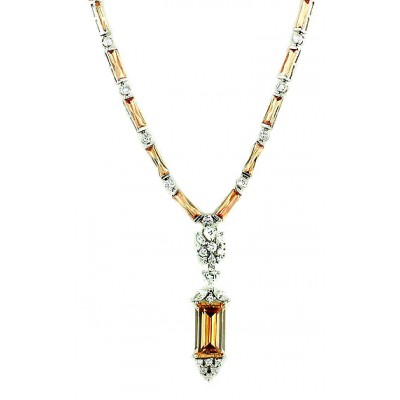 SS Necklace Teardrop Rectangle Chess Pendant Ch Cz, Multicolor