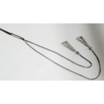 Sterling Silver Necklace Lariat Box Chain 17.5 2 Triangle Drop