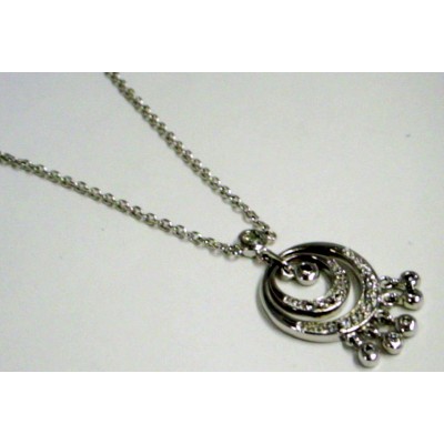 Sterling Silver Necklace Double Circle Dangle Clear Cubic Zirconia 9"