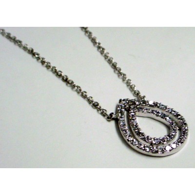 Sterling Silver Necklace Clear Cubic Zirconia Double Teardrop