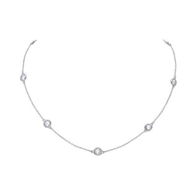 Sterling Silver Necklace Dby Round Clear Cubic Zirconia Bezel, 8 Pieces