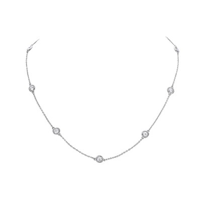 Sterling Silver Necklace Dby Round Clear Cubic Zirconia Bezel, 9 Pieces