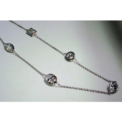 Sterling Silver Necklace Tear Drop+Round+Oval Clear Cubic Zirconia (Ref 5S-250Cl