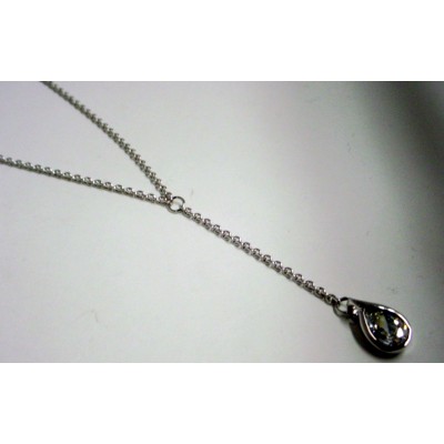 Sterling Silver Necklace Clear Cubic Zirconia Tear Drop Dangle