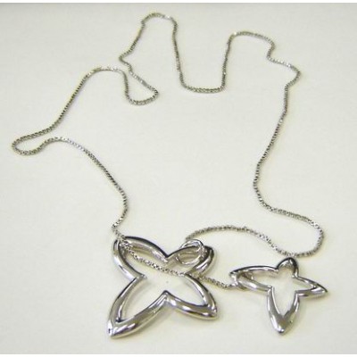 Sterling Silver Necklace Plain Double Open Butterfly Lariat