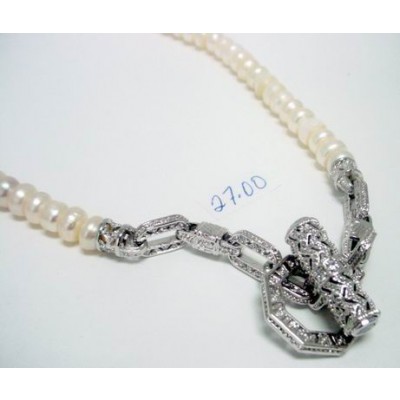 Sterling Silver Necklace Tomato F.with .P Octagon Togl Clear Cubic Zirconia