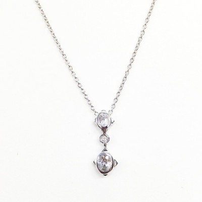 Sterling Silver Necklace Two Oval Bezel Drops Links with Cable Champagne