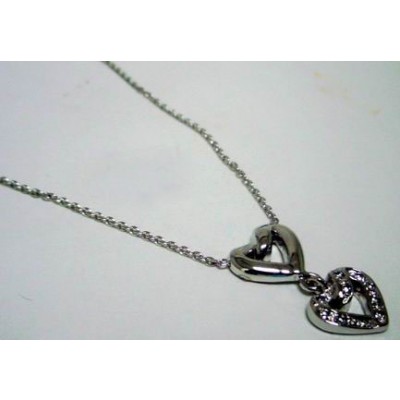 Sterling Silver Necklace Plain+ Clear Cubic Zirconia Heart Drops Links with Cab