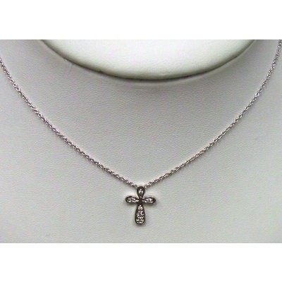 Sterling Silver Necklace Clear Cubic Zirconia Cross Drops Links with Cable Chai