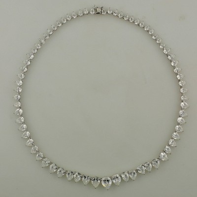 Sterling Silver Necklace Graduated Clear Cubic Zirconia Tear Drop