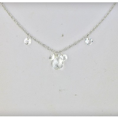 Sterling Silver Necklace Chess Cut Tear Drop Clear Cubic Zirconia+4 Small Clear Cubic Zirconia