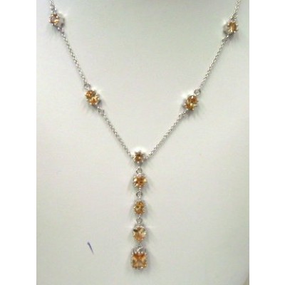 Sterling Silver Necklace Champagne Cubic Zirconia Round+Heart+Oval+Tear Drop+Rectangular. Li