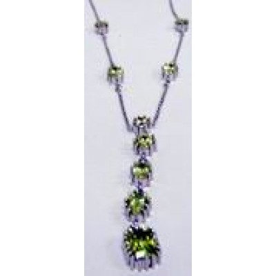 Sterling Silver Necklace Light Per. Cubic Zirconia Round+Heart+Oval+Tear Drop+Rec