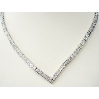Sterling Silver Necklace Princess Cut Cubic Zirconia Channel