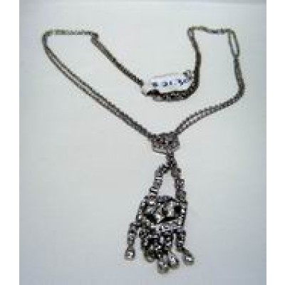 Sterling Silver Necklace Clear Cubic Zirconia Chandelier with Double 16"Chain+1.5"