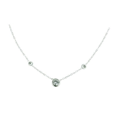 Sterling Silver Necklace 3 Clear Cubic Zirconia Round Bezel 16"+2"