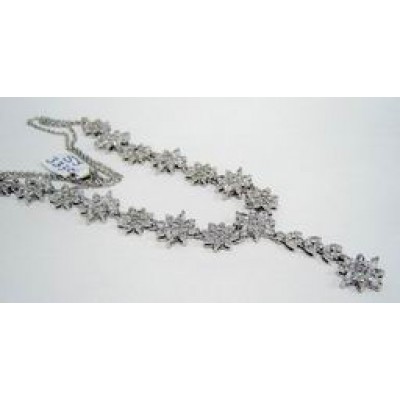 Sterling Silver Necklace Clear Cubic Zirconia Marquis Flower with Clear Cubic Zirconia Marquis