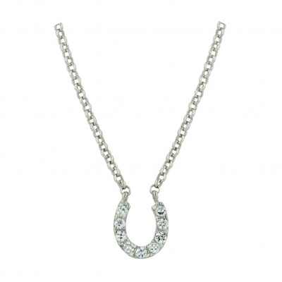 Sterling Silver Necklace Clear Cubic Zirconia Horseshoe