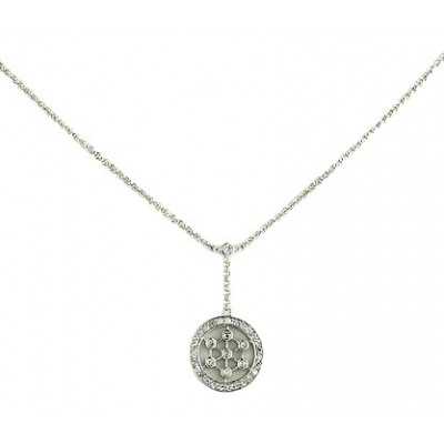 Sterling Silver Necklace Clear Cubic Zirconia Bezel Medallion Links with Rolo C