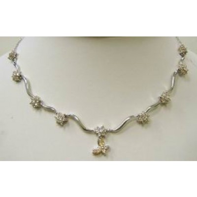 Sterling Silver Necklace 9 Champagne Cubic Zirconia Small Flower+Butterfly