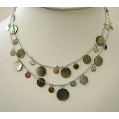 Sterling Silver Necklace Multicolor Plain+Black Mother of Pearl Disc