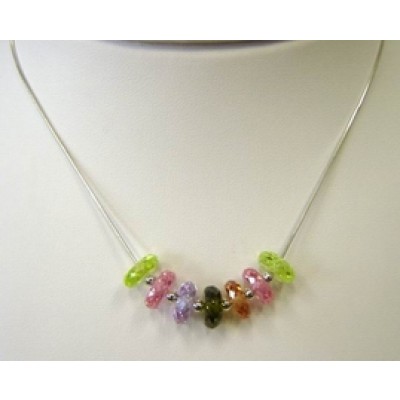 Sterling Silver Necklace Lg,Pink,Champagne,Olivine,Lv Cubic Zirconia with Snake Chain