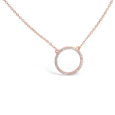 Sterling Silver Necklace Clear Cubic Zirconia Open Circle 16+2" Rose Gold P