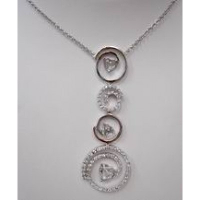 Sterling Silver Necklace Plain+Cubic Zirconia Swirl with 3 Cabochon Heart