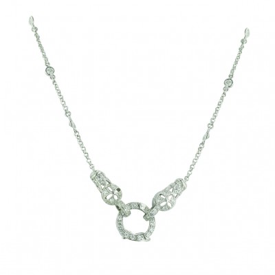 Sterling Silver Necklace Clear Cubic Zirconia Circle Locket with Bezel 18"+2''