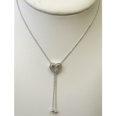 Sterling Silver Necklace Ball Chain with Open Heart Lariat