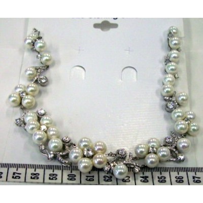 Sterling Silver Necklace White Faux Pearl with Round Cubic Zirconia