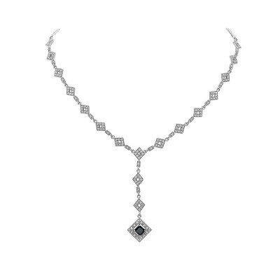 Sterling Silver Necklace Y Open Diamond Shaped Chain with 5X5mm P