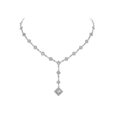 Sterling Silver Necklace Y Open Diamond Shaped Chain with 5X5mm P