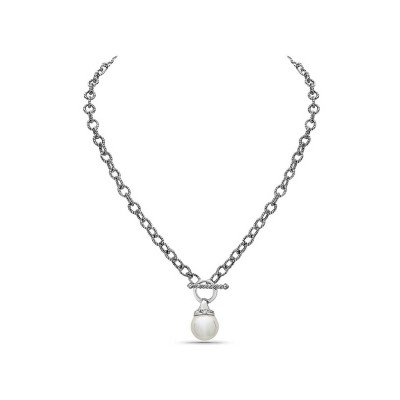Sterling Silver Necklace Oxidized Rope 'O' Chain with 14mm White