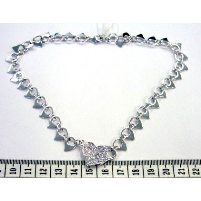 Sterling Silver Necklace Open Tear Drop Links with Pave Cubic Zirconia Heart