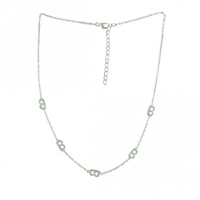 Sterling Silver Necklace Chain with 5 Clear Cubic Zirconia Initial 'B' 16+2"