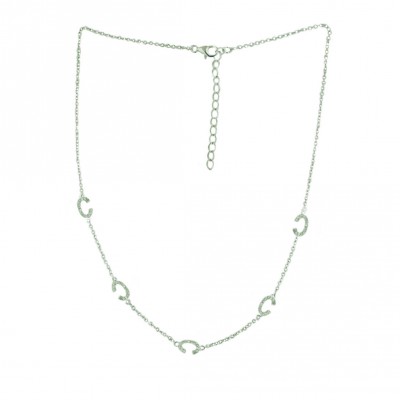 Sterling Silver Necklace Chain with 5 Clear Cubic Zirconia Initial 'C' 16+2"