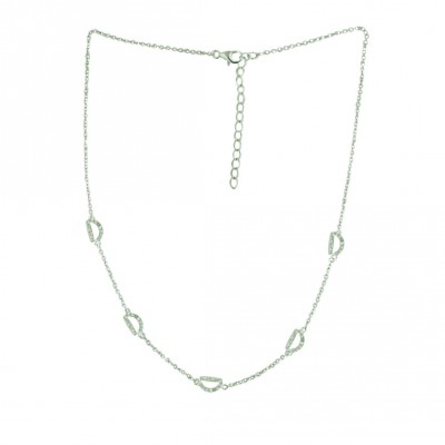 Sterling Silver Necklace Chain with 5 Clear Cubic Zirconia Initial 'D' 16+2"