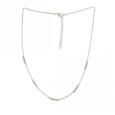 Sterling Silver Necklace Chain with 5 Clear Cubic Zirconia Initial 'I' 16+2"