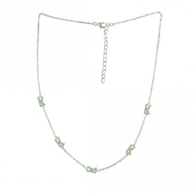 Sterling Silver Necklace Chain with 5 Clear Cubic Zirconia Initial 'K' 16+2"