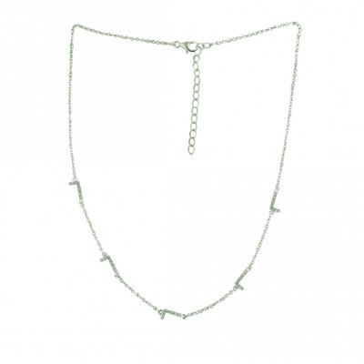 Sterling Silver Necklace Chain with 5 Clear Cubic Zirconia Initial 'L' 16+2"