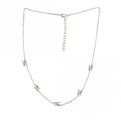 Sterling Silver Necklace Chain with 5 Clear Cubic Zirconia Initial 'N' 16+2"